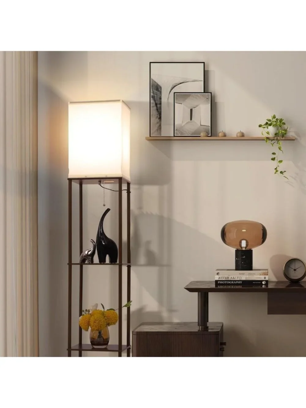 Modern Floor Lamp with Shelves, 3 Color Temperature, Corner Display for Living
